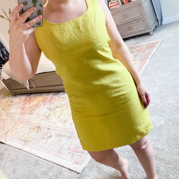 Anthro Rain In Spain Chartreuse Shift Dress 8 - Picture 2 of 16
